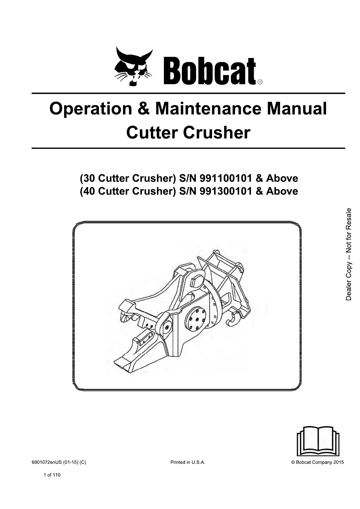 Cutter Crusher Operation & Maintenance Manual Bobcat